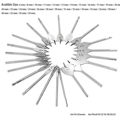 Flat wood drill bits - bits, (6-50mm)